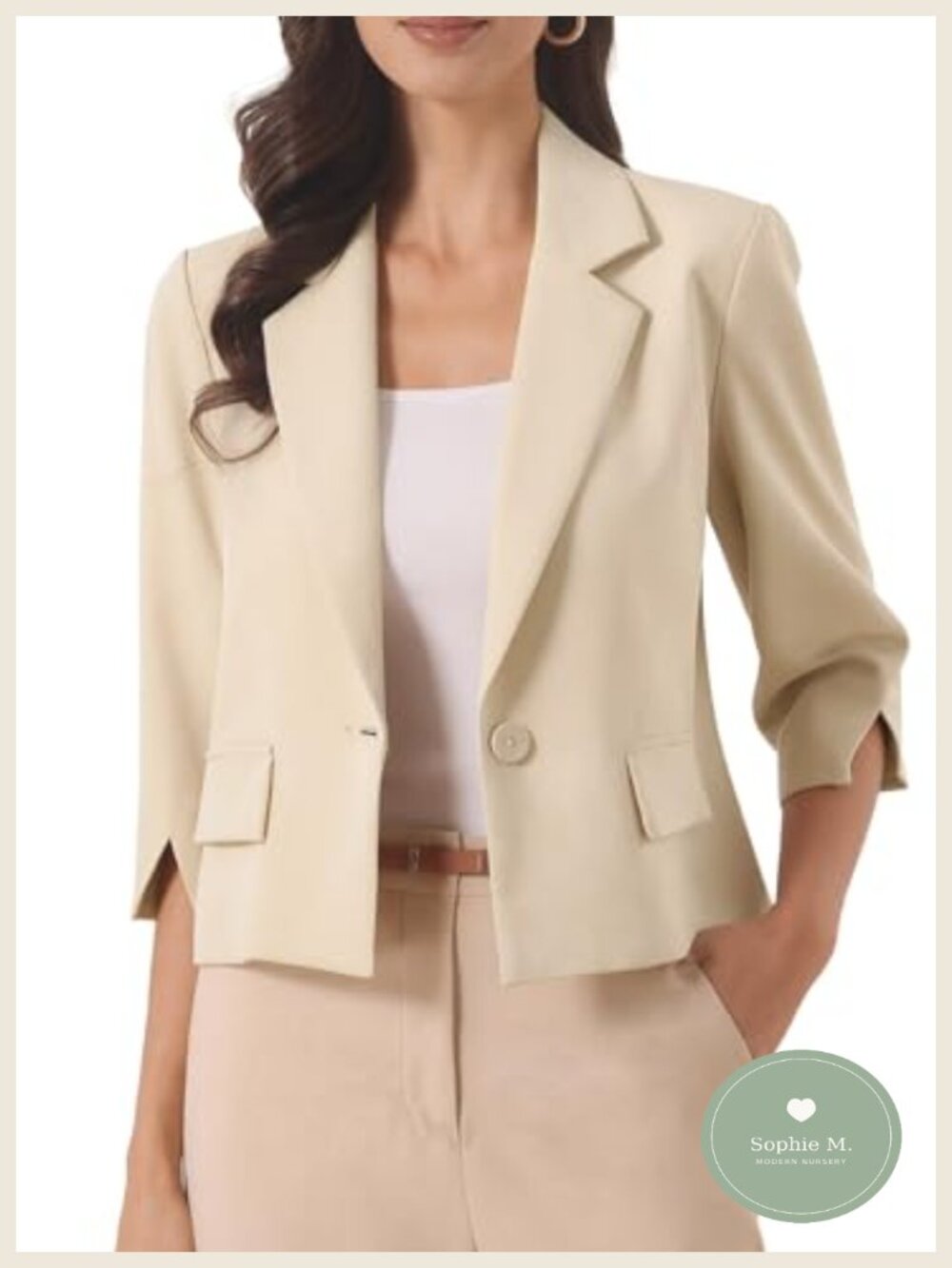 Business Casual Cropped Blazer 3/4 Sleeve Suit Jacket for Women